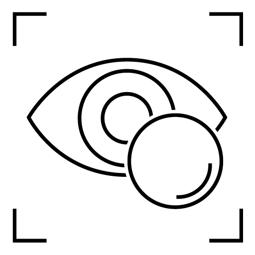 Pictogramă ochi cu lentile decontact în față.