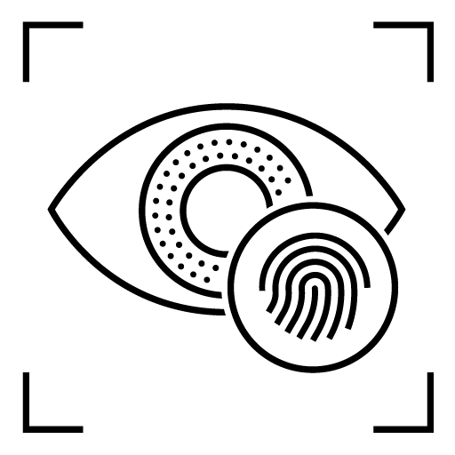 Pictogramă ochi cu amprentă în față.