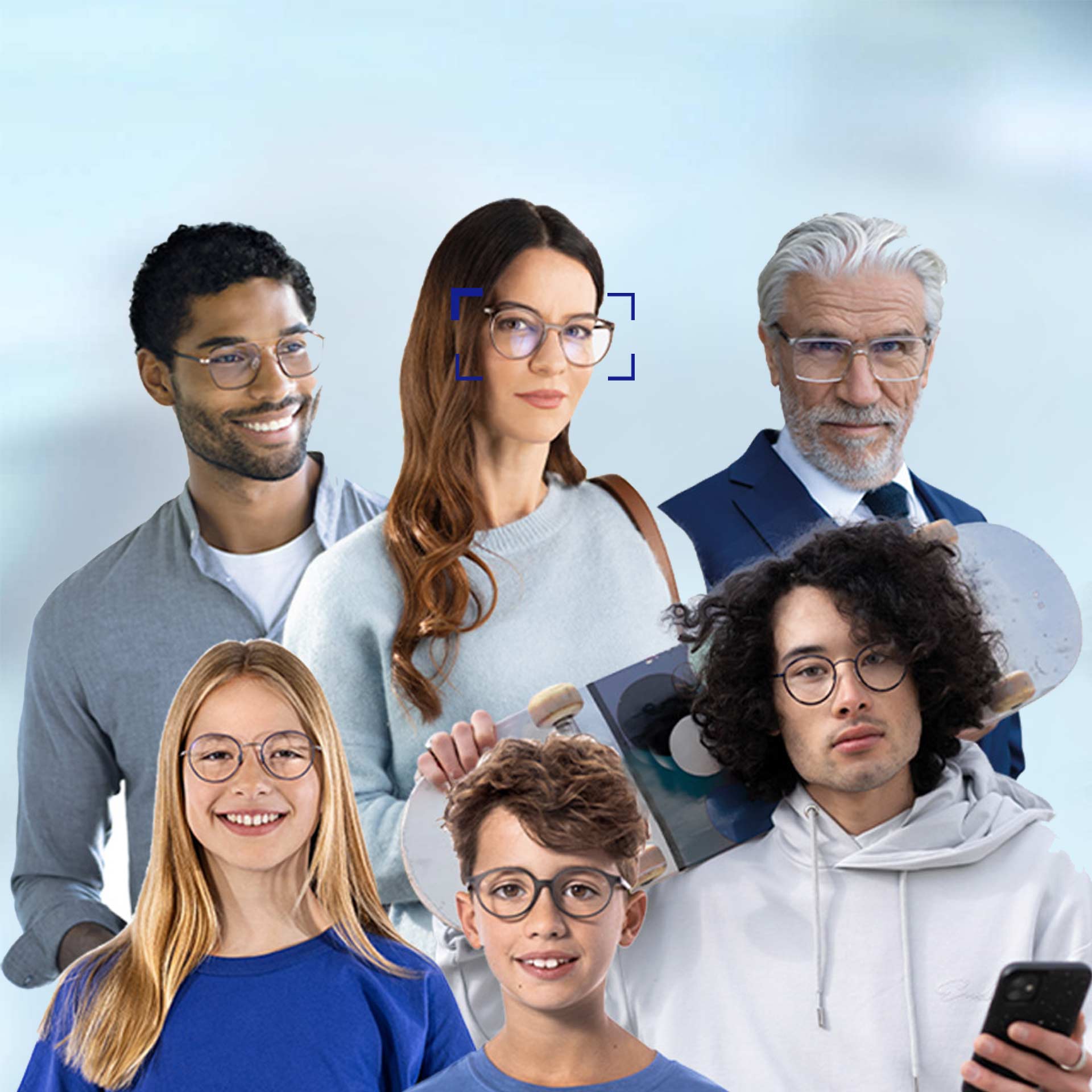 Persoane de vârste diferite care poartă lentile SmartLife