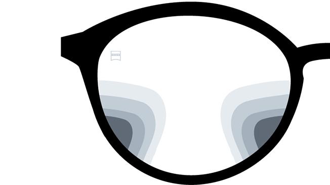 Vizualizare cu lentile progresive ZEISS SmartLife Pure. Imaginea arată vederea prin lentile.