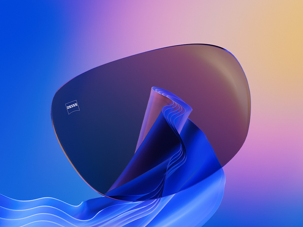 Ilustrație CGI 3D a unei lentile de ochelari de soare colorate.