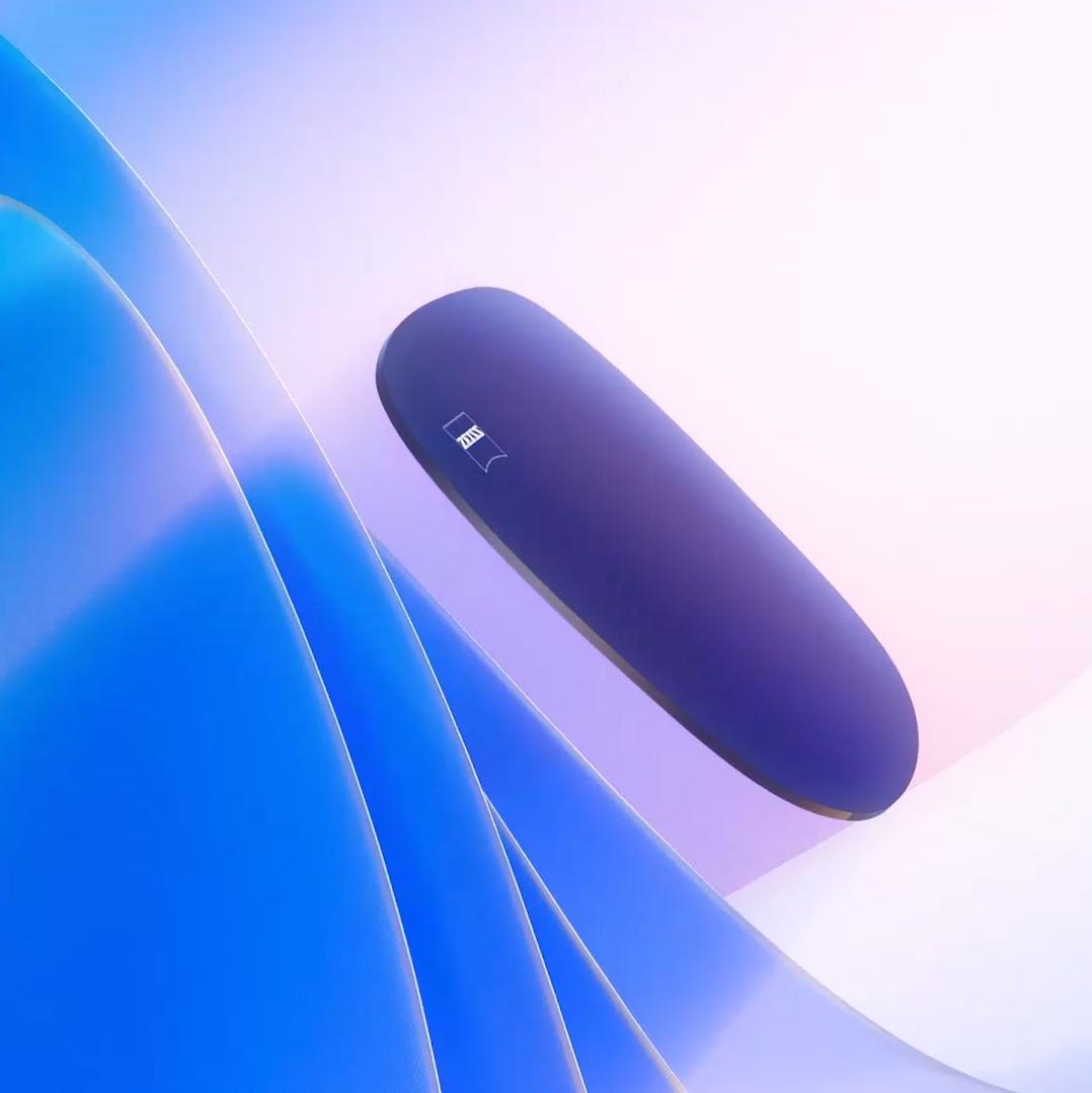 Ilustrație CGI 3D a unei lentile colorate care plutește spre o sursă de lumină, blocând eficient razele UV dăunătoare.