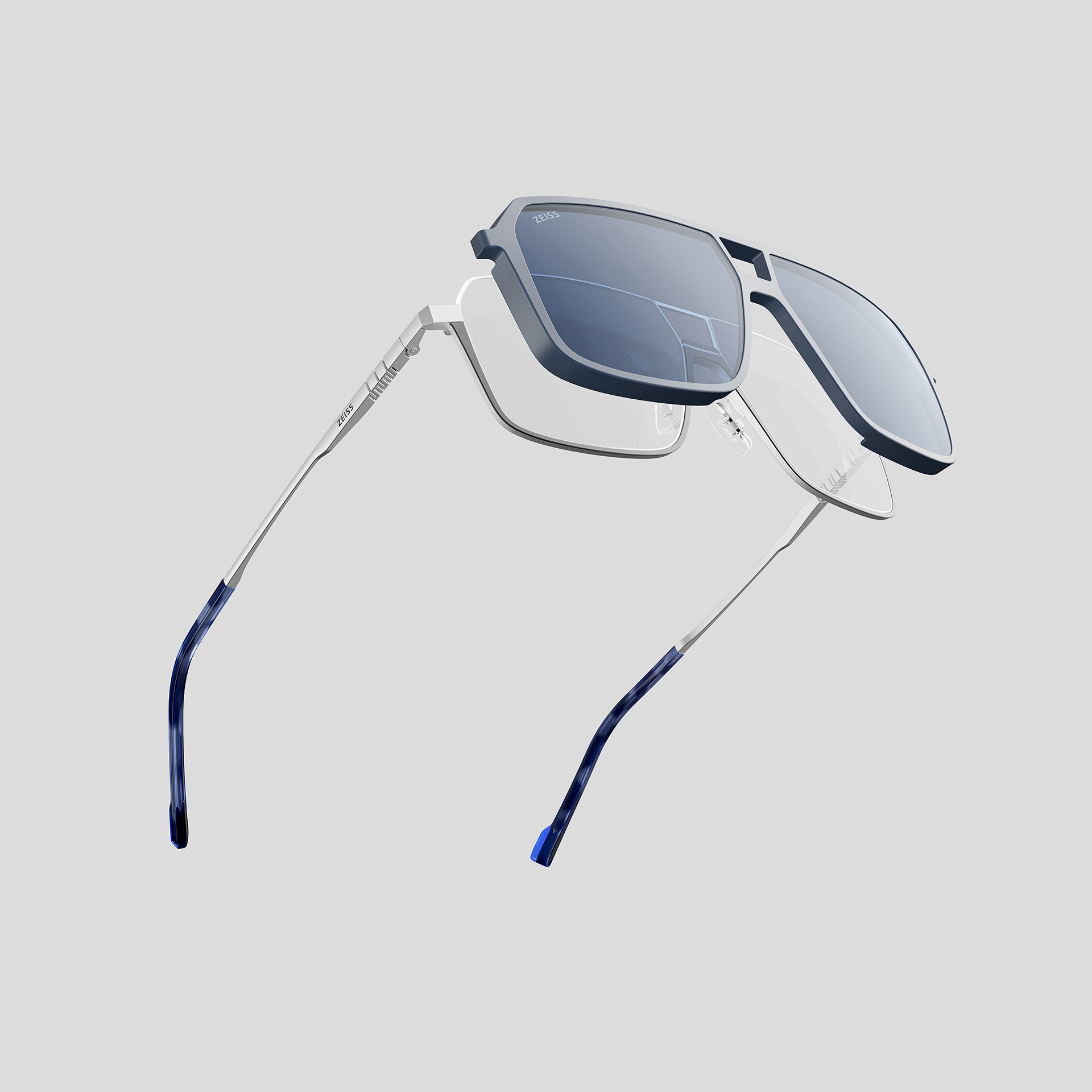 Ramă de ochelari ZEISS cu o clip-on magnetic pentru ochelari de vedere mai închiși la culoare.