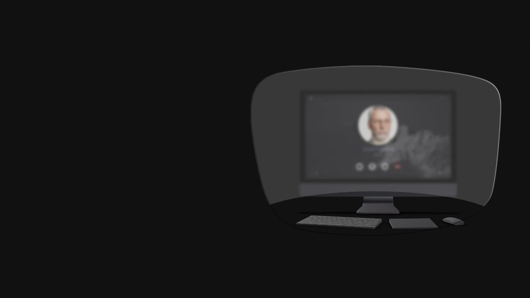 Vizualizarea unui computer desktop, a tastaturii, a mouse-ului și a unei cărți printr-o ilustrație schematică a ochelarilor de citit arată că numai obiectele foarte apropiate sunt vizibile în mod clar. Ecranul computerului este neclar.