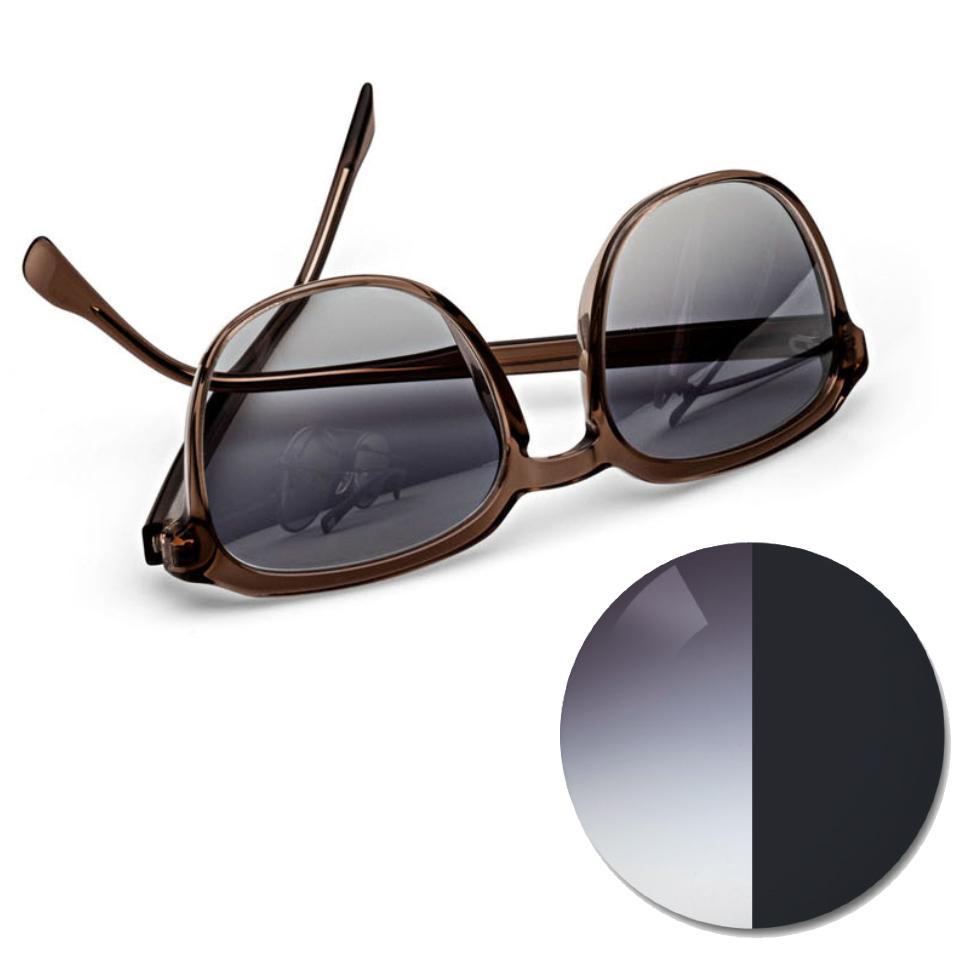 Ochelari cu gradient ZEISS AdaptiveSun degrade gri și un punct de culoare în nuanță de culoare deschisă și închisă