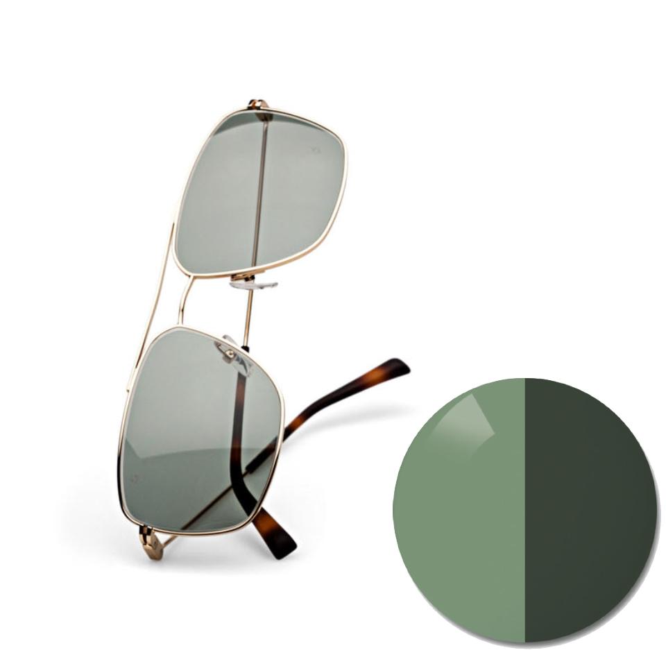 Ochelari cu ZEISS AdaptiveSun Pionieer solid și un punct de culoare în nuanță de culoare deschisă și închisă